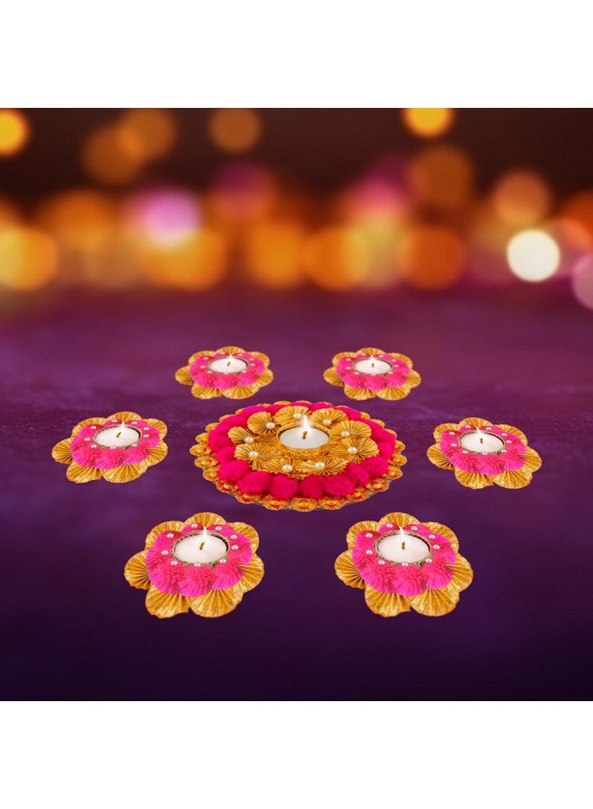 Party Propz Party Propz Round Flower Rangoli Diya - Set of 7Pcs Wax Diya for Diwali Decoration, Diwali Decoration Items for Home Decor, Diya for Puja, Diwali Diyas for Decoration, Diwali Diyas for Decoration - Image 4