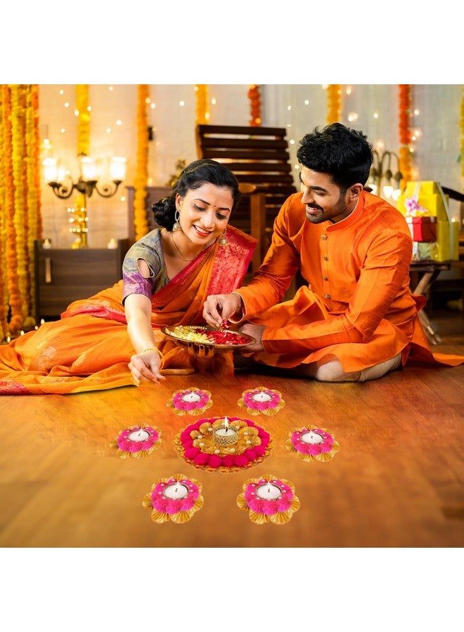 Party Propz Party Propz Round Flower Rangoli Diya - Set of 7Pcs Wax Diya for Diwali Decoration, Diwali Decoration Items for Home Decor, Diya for Puja, Diwali Diyas for Decoration, Diwali Diyas for Decoration - Image 5