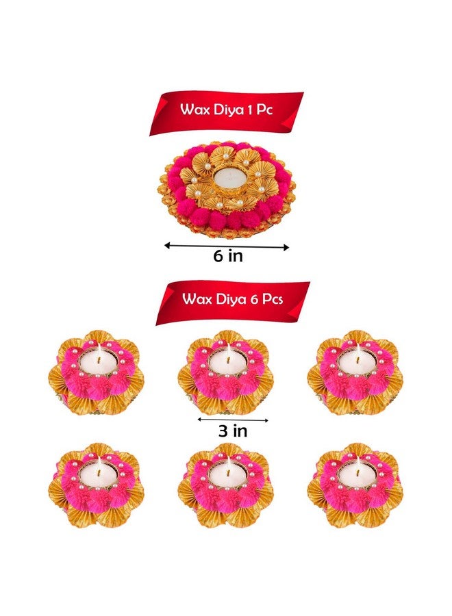 Party Propz Party Propz Round Flower Rangoli Diya - Set of 7Pcs Wax Diya for Diwali Decoration, Diwali Decoration Items for Home Decor, Diya for Puja, Diwali Diyas for Decoration, Diwali Diyas for Decoration - Image 2