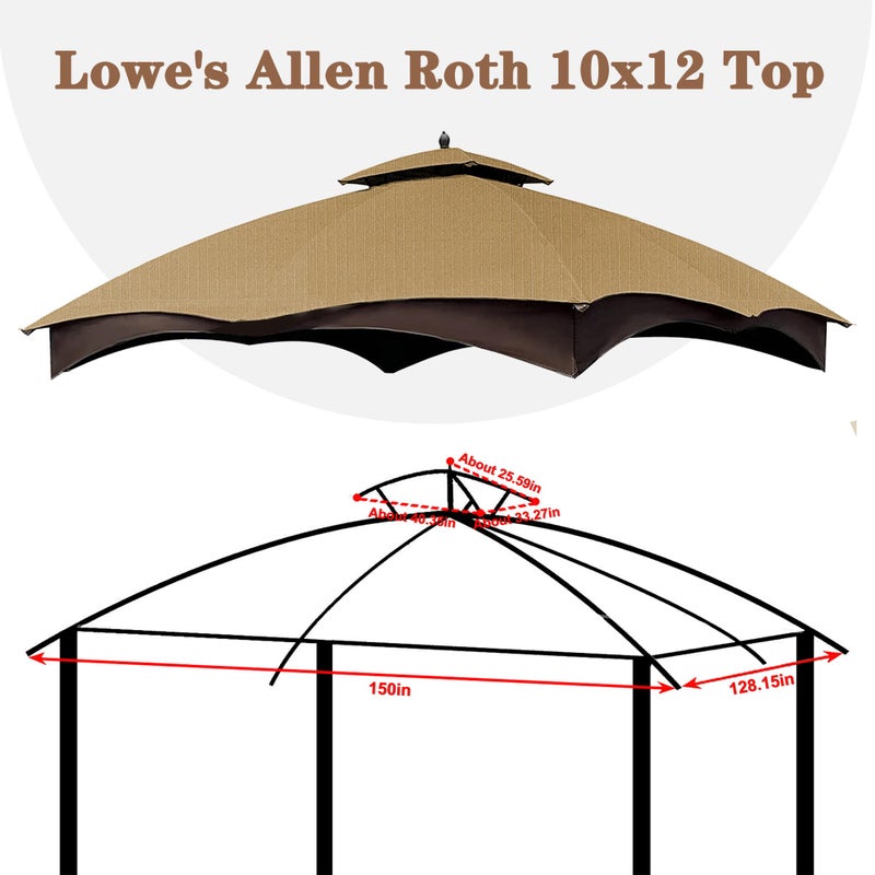 SCOCANOPY Beige Ripstop Replacement Top for Lowe's Allen Roth 10X12 Gazebo Model #GF-12S004B-1/ GF-12S004BTO - Image 3
