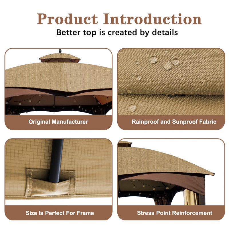 SCOCANOPY Beige Ripstop Replacement Top for Lowe's Allen Roth 10X12 Gazebo Model #GF-12S004B-1/ GF-12S004BTO - Image 5