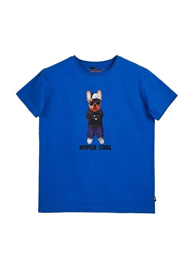 Hyper Bear Saks Blue Printed Kids T-Shirt.