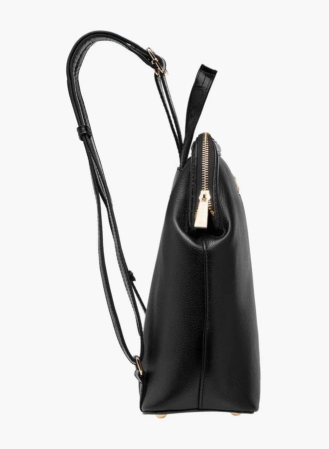 Flora Bella By Shoexpress Women Solid Backpack with Adjustable Straps and Zip Closure - 11x26x28 cm