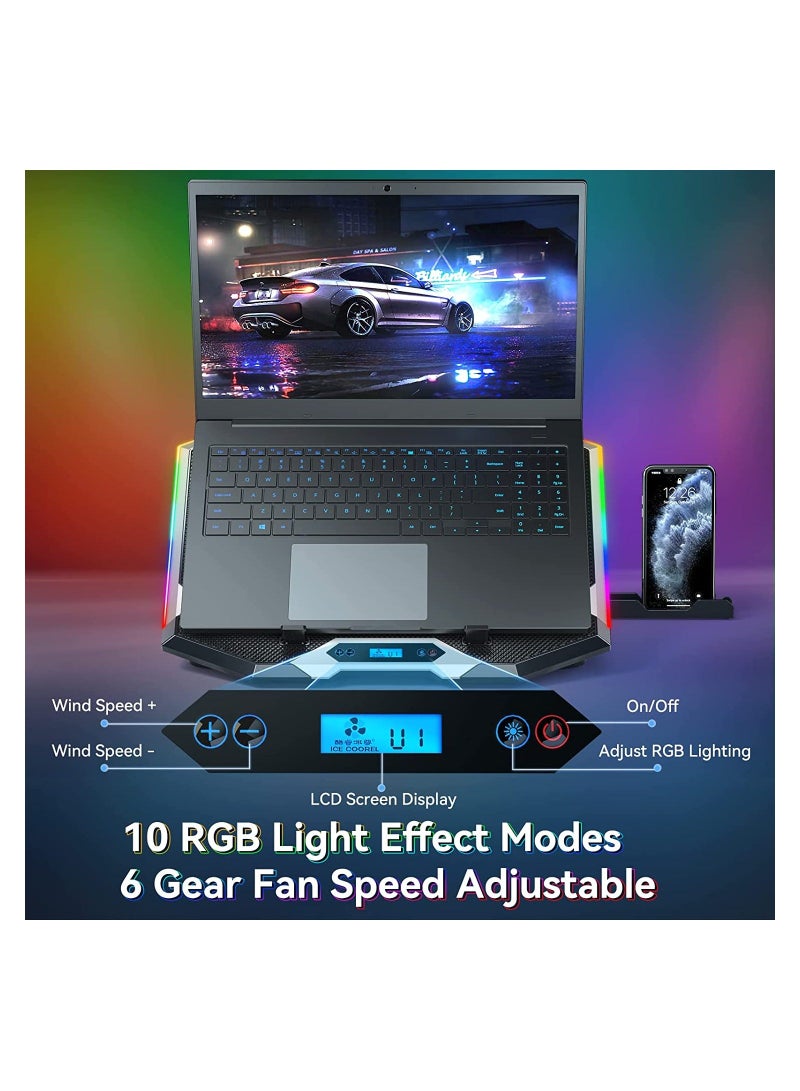 Gaming Laptop Cooling Pad, with 8 Fans, RGB Fan Pad 15-17.3 Inch, Cooler Stand 6 Height Adjustable - Image 3