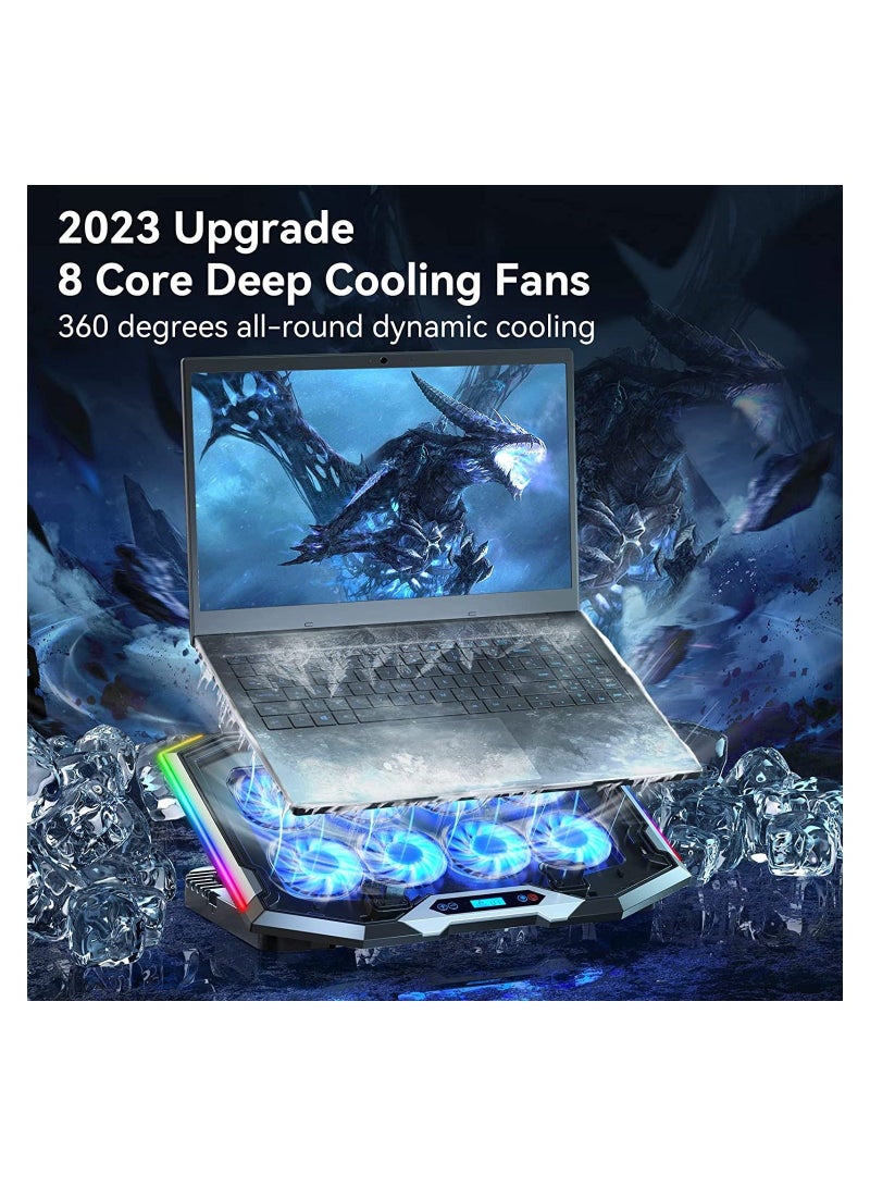 Gaming Laptop Cooling Pad, with 8 Fans, RGB Fan Pad 15-17.3 Inch, Cooler Stand 6 Height Adjustable - Image 2