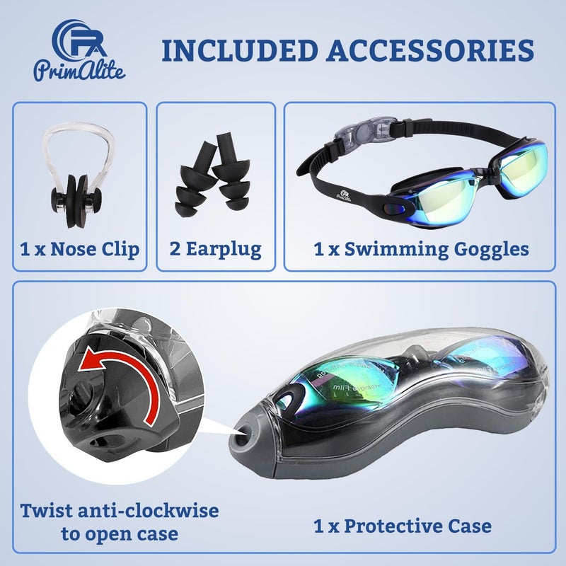 Primalite Swimming Goggles Silicone Anti-Fog, UV Protection for Adults Men Women Kids with Protection Case Kit- No Leaking Swim Glasses Professional Adjustable Strap Comfort fit- Aqua Black - Image 3