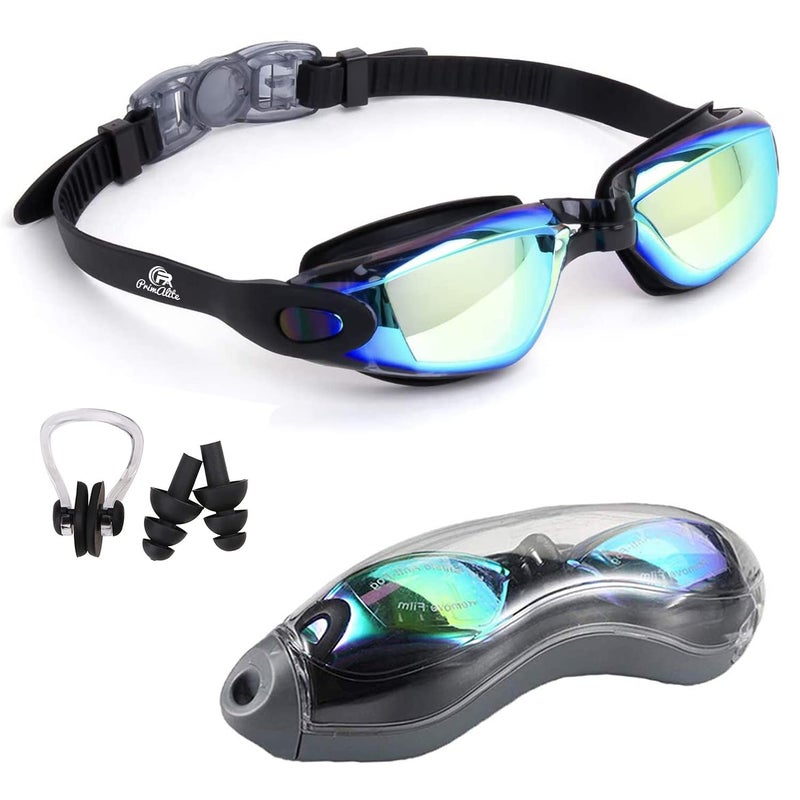 Primalite Swimming Goggles Silicone Anti-Fog, UV Protection for Adults Men Women Kids with Protection Case Kit- No Leaking Swim Glasses Professional Adjustable Strap Comfort fit- Aqua Black - Image 1