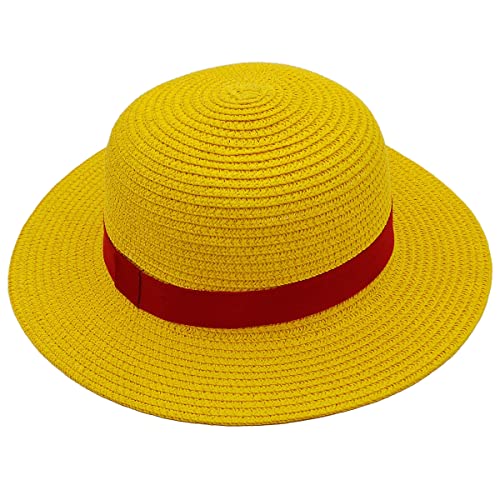 Memfish Straw Hat Yellow Strawhats with String Summer Beach Hats Head 22228inch Performance Props for Youth Men Women - Image 1