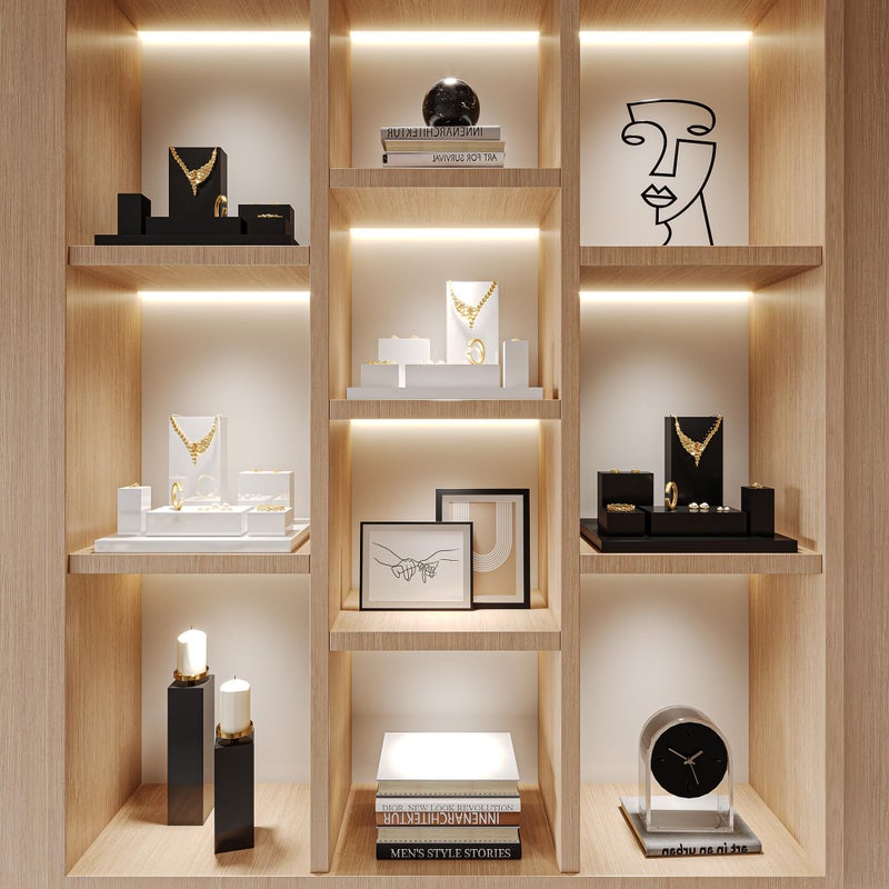 Oirlv Solid Wood Minimalism Style Jewelry Display Stand Showcase Jewelry Organizer Black Square Holder (SM05301) - Image 4