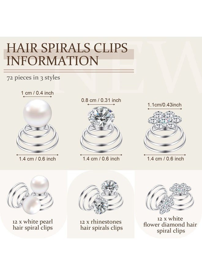 Canlierr 36 Pieces Spiral Hair Pins Gems for Hair Rhinestone Pearl Pin for Wedding Crystal Twister with Silver Coil Jewelry Clip for Wedding Bridal Prom Party - Image 2