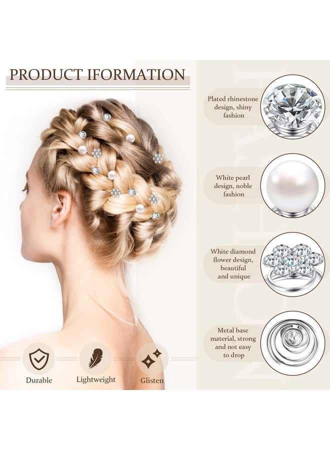 Canlierr 36 Pieces Spiral Hair Pins Gems for Hair Rhinestone Pearl Pin for Wedding Crystal Twister with Silver Coil Jewelry Clip for Wedding Bridal Prom Party - Image 3
