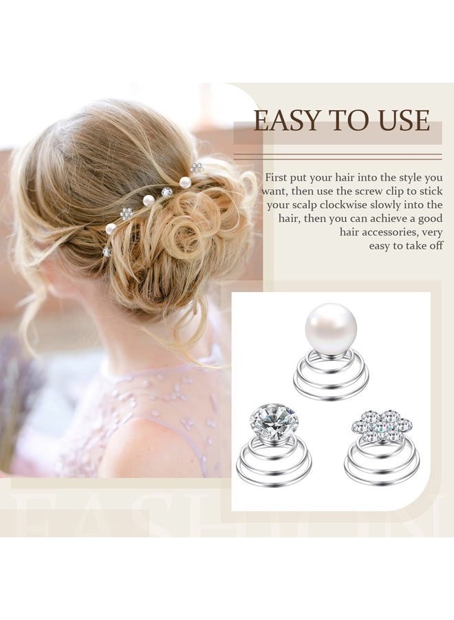 Canlierr 36 Pieces Spiral Hair Pins Gems for Hair Rhinestone Pearl Pin for Wedding Crystal Twister with Silver Coil Jewelry Clip for Wedding Bridal Prom Party - Image 4