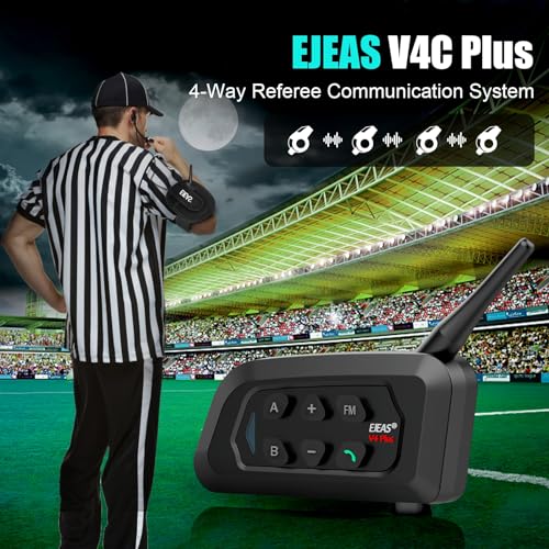 EJEAS V4C Plus Professional Football Intercom, Bluetooth 5.1 Headset with Noise Reduction/Waterproof/FM Radio/Armband for 4 Referees Group Communication (1PC) - Image 3