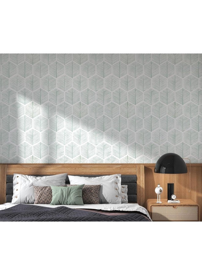 Rylan Modern Peel and Stick Wallpaper Boho Contact Paper for Cabinets and Drawers Self Adhesive Wallpaper Removable Wallpaper for Bedroom Geometric Wallpaper for Bathroom Green/White 45 * 300 - Image 3