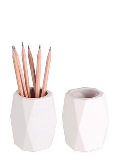 Y&D Silicone Pencil Holder Geometric Pen Cup for Office Desktop Stationery Organizer Makeup Brush (2 Pack-White)  - Image 1