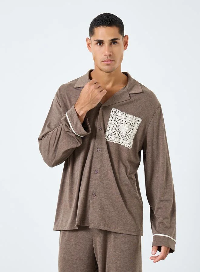 Styli Styli Men Lace Pocket Piping Detail Shirt and Pyjama Set