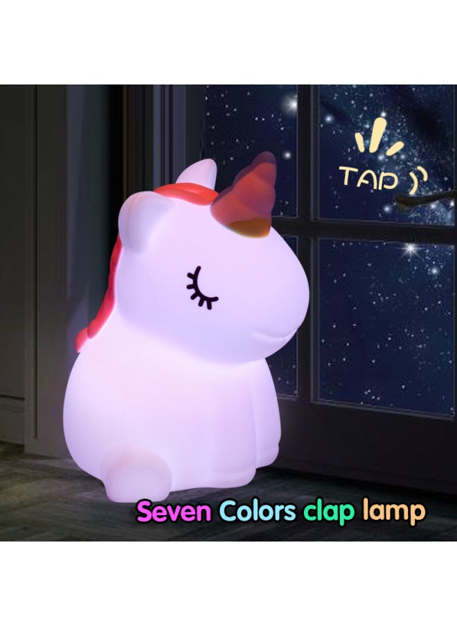 Generic - Unicorn Silicone Pat Light Night Light Pony Silicone Light USB Charging Bedroom Ornaments Sleeping Light-Light Color:Unicorn English Packaging - Image 1