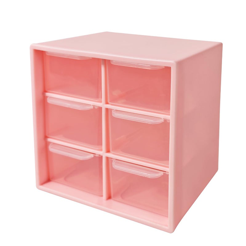 Nirvany Small Drawer Organizer for Desk, 4.7" x 4.7" x 3.8" Small Desktop Organizer with 6 Drawers, Plastic Storage Box for Office, Classroom, Craft and Home Organization - Image 1