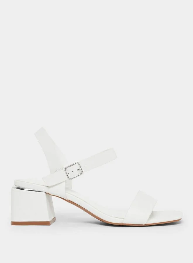 Styli White Ankle Strap Block Heel Sandals