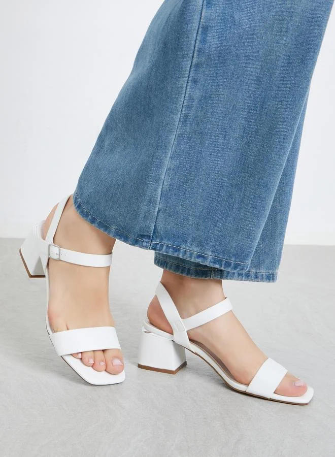 Styli White Ankle Strap Block Heel Sandals