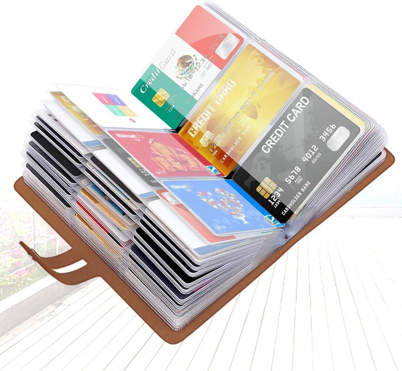 Padike RFID Credit Card Holder Business Card Organizer Business Card Holder, with 96 Card Slots Credit Card Protector for Managing Your Different Cards to Prevent Loss or Damage (Apricot) - Image 1