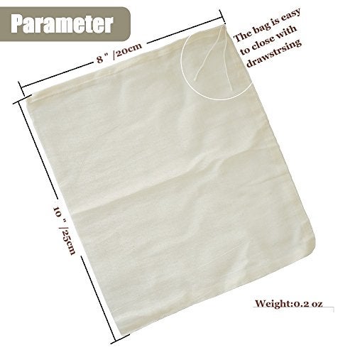 AUXIN Cheesecloth Bags for Straining,Reusable Cold Brew Coffee Cheese Cloths Strainer,Large Nut Milk Tea Juice Bag,100% Natural Cotton Fine Mesh Filter Bags(Small,4 Pack) - Image 4