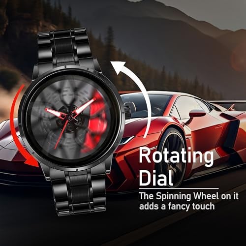 IIK COLLECTION Men's Car Wheel Watch with Spinning Car Rim Hub Design|| Analog Stainless Steel || Quartz Movement|| Water Resistant, Scratch Resistant - Image 4