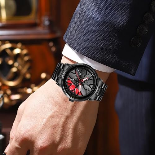 IIK COLLECTION Men's Car Wheel Watch with Spinning Car Rim Hub Design|| Analog Stainless Steel || Quartz Movement|| Water Resistant, Scratch Resistant - Image 3