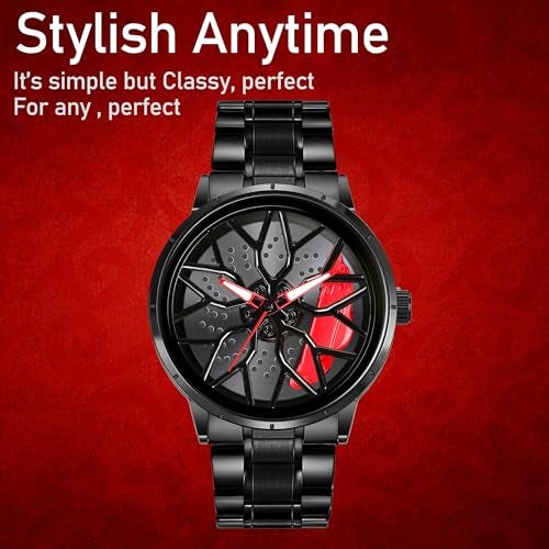 IIK COLLECTION Men's Car Wheel Watch with Spinning Car Rim Hub Design|| Analog Stainless Steel || Quartz Movement|| Water Resistant, Scratch Resistant - Image 2