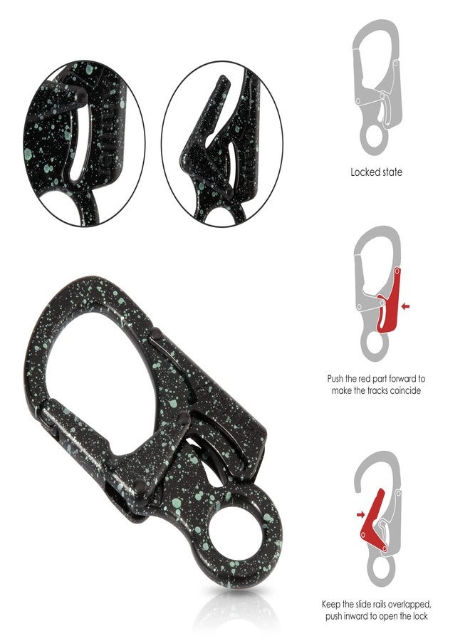 Ahiller Carabiner Clip, Double Anti-Misopening Locking Design, 2.95'' in Alloy Carabiner Keychain for Outdoor Camping, Key Ring Clip (Black Green-2P) - Image 3