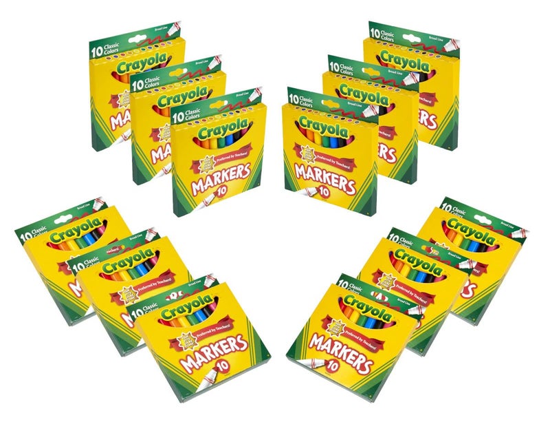 Crayola Broad Line Markers (12pks), Bulk Markers for School, Coloring Markers for Kids, Must Have Classroom Supplies for Teachers - Image 1