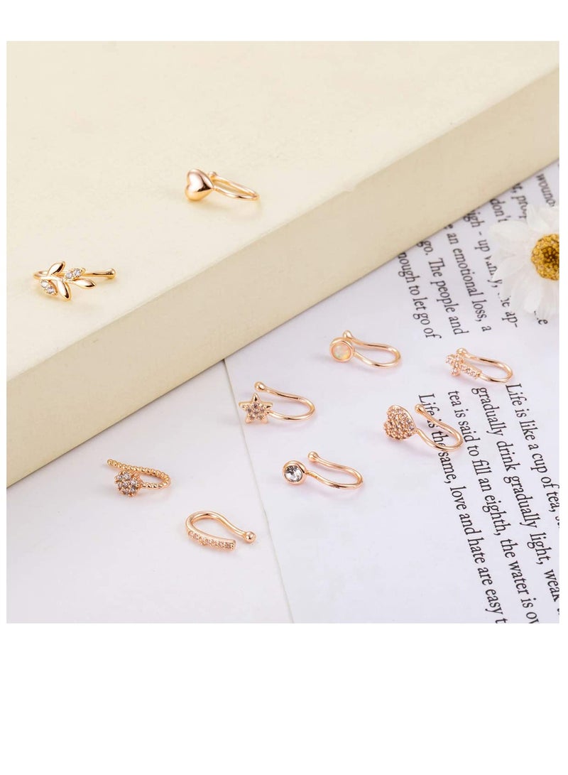 Excefore 9 Pcs Fake Nose Ring for Women Nose Cuffs Non Piercing Jewelry Adjustable Faux Nose Rings Set - Image 3