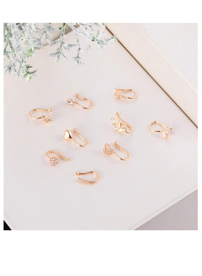 Excefore 9 Pcs Fake Nose Ring for Women Nose Cuffs Non Piercing Jewelry Adjustable Faux Nose Rings Set - Image 2