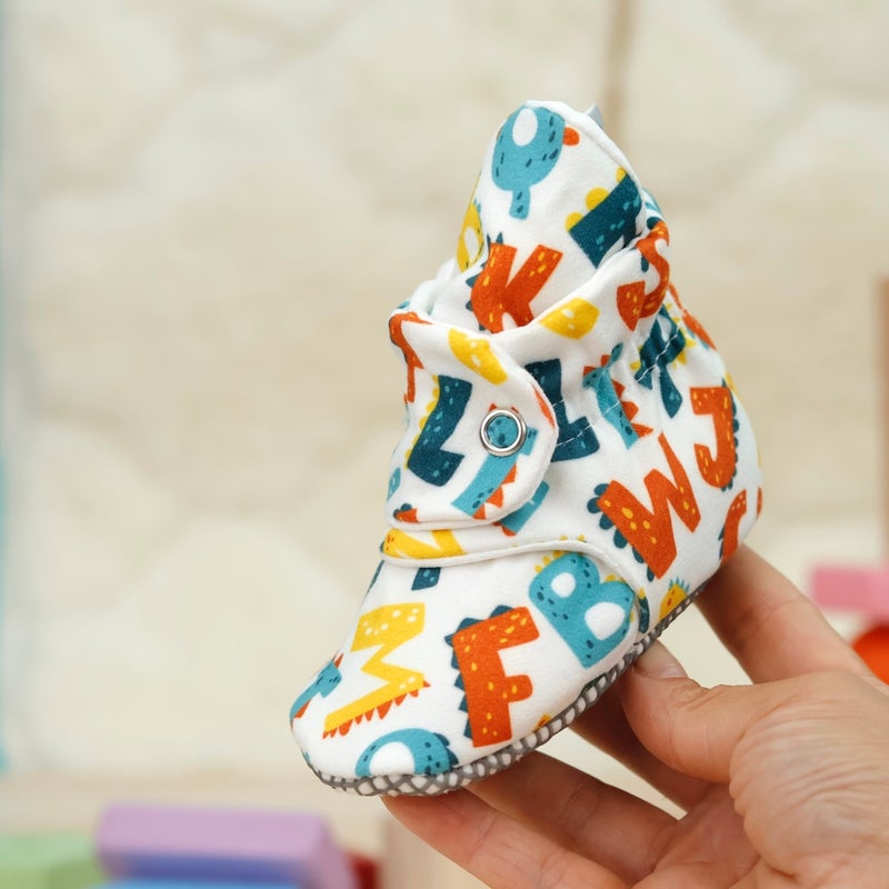 Ella Bonna Organic Cotton Baby Slippers, Non-Slip Sole, Newborn Booties, Home Nursery Shoes, Alphabet  - Image 5