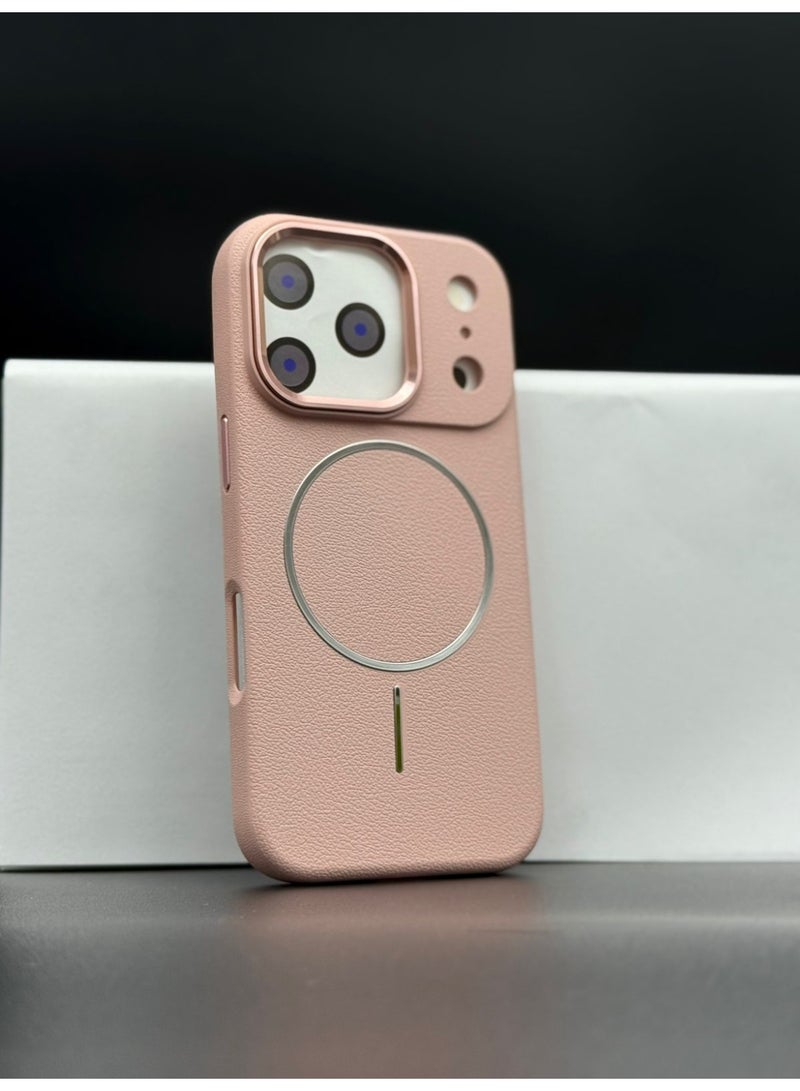 general Premium MagSafe Leather Texture Case for iPhone 17 Pro – Shockproof, Slim & Magnetic Wireless Charging Compatible (Pink) - Image 1