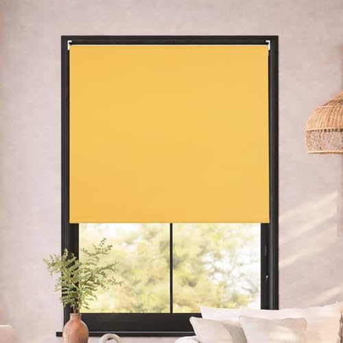 Deco Window 100% Blackout Roller Blinds for Windows 2Ft 2in x 7Ft (W x H) Sun, UV Protection & Glare Resistant for Home & Office-Yellow - Image 1