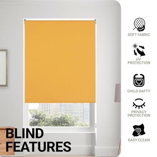Deco Window 100% Blackout Roller Blinds for Windows 2Ft 2in x 7Ft (W x H) Sun, UV Protection & Glare Resistant for Home & Office-Yellow - Image 2