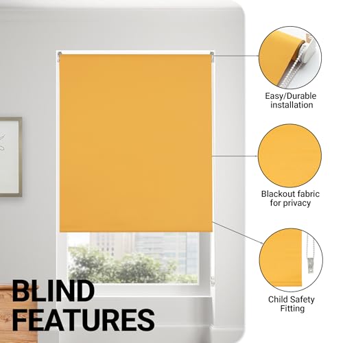 Deco Window 100% Blackout Roller Blinds for Windows 2Ft 2in x 7Ft (W x H) Sun, UV Protection & Glare Resistant for Home & Office-Yellow - Image 3