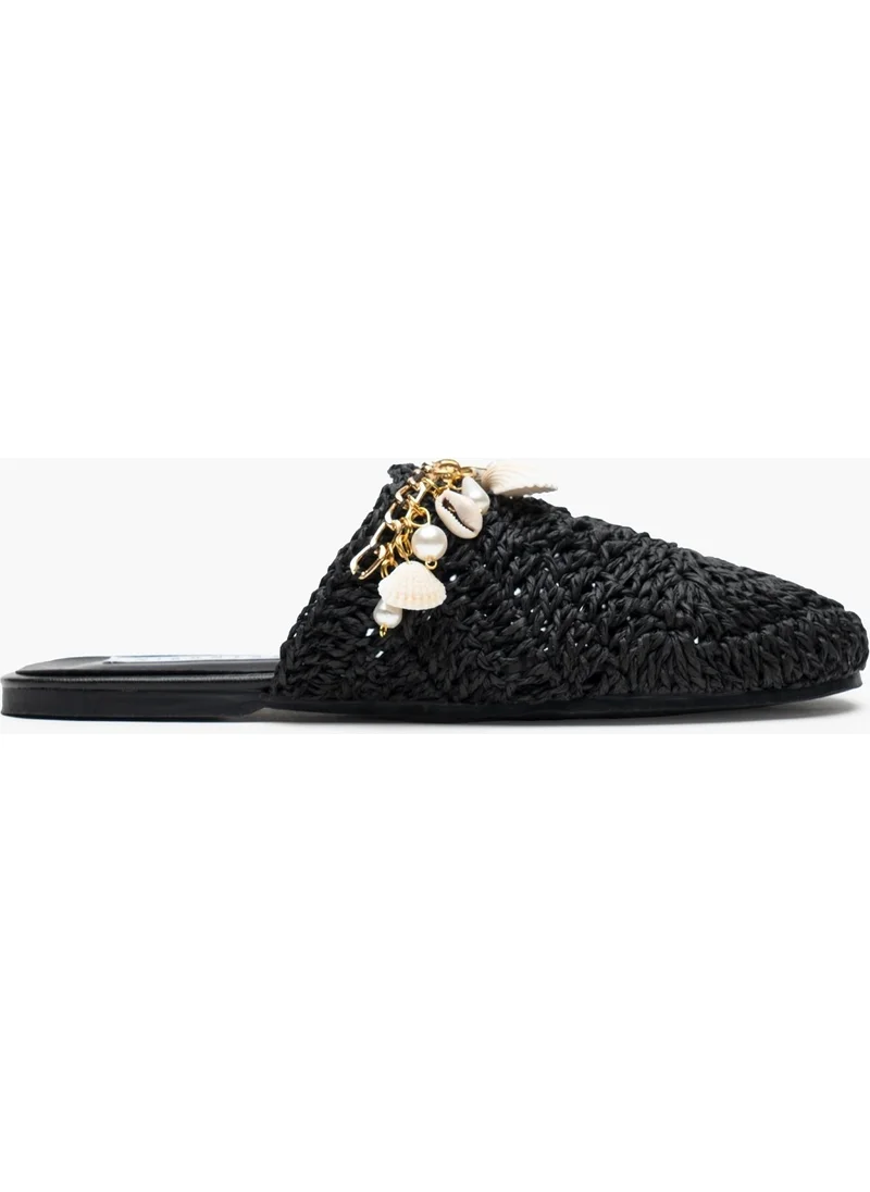 Nişantaşı Shoes Kate Black Knitted Seashell Detailed Women's Slippers