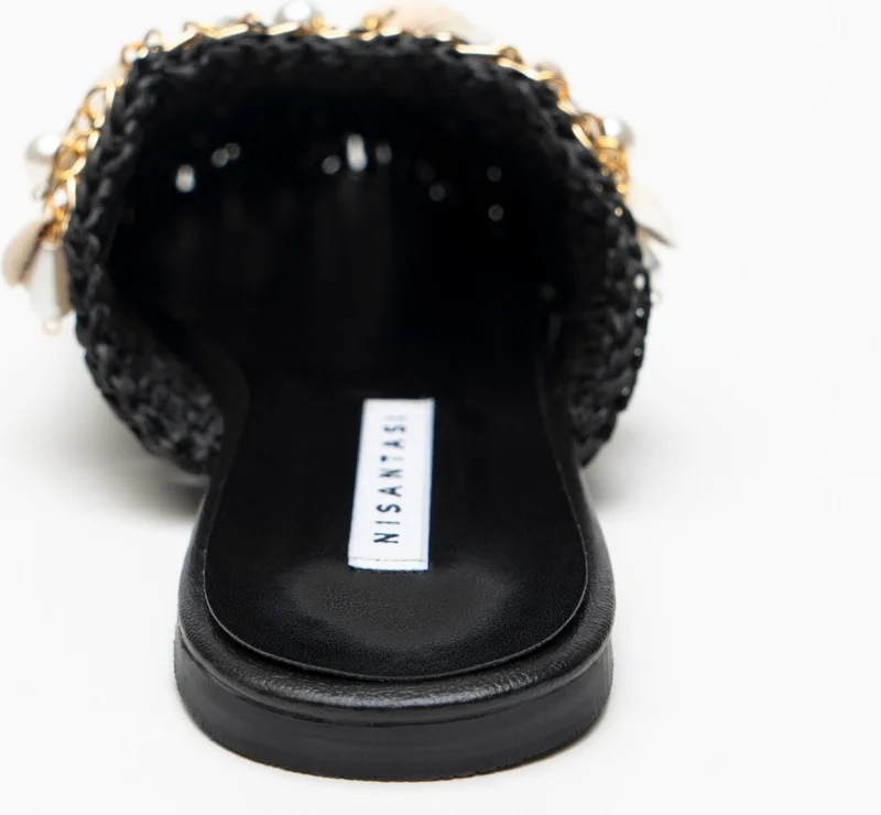 Nişantaşı Shoes Kate Black Knitted Seashell Detailed Women's Slippers