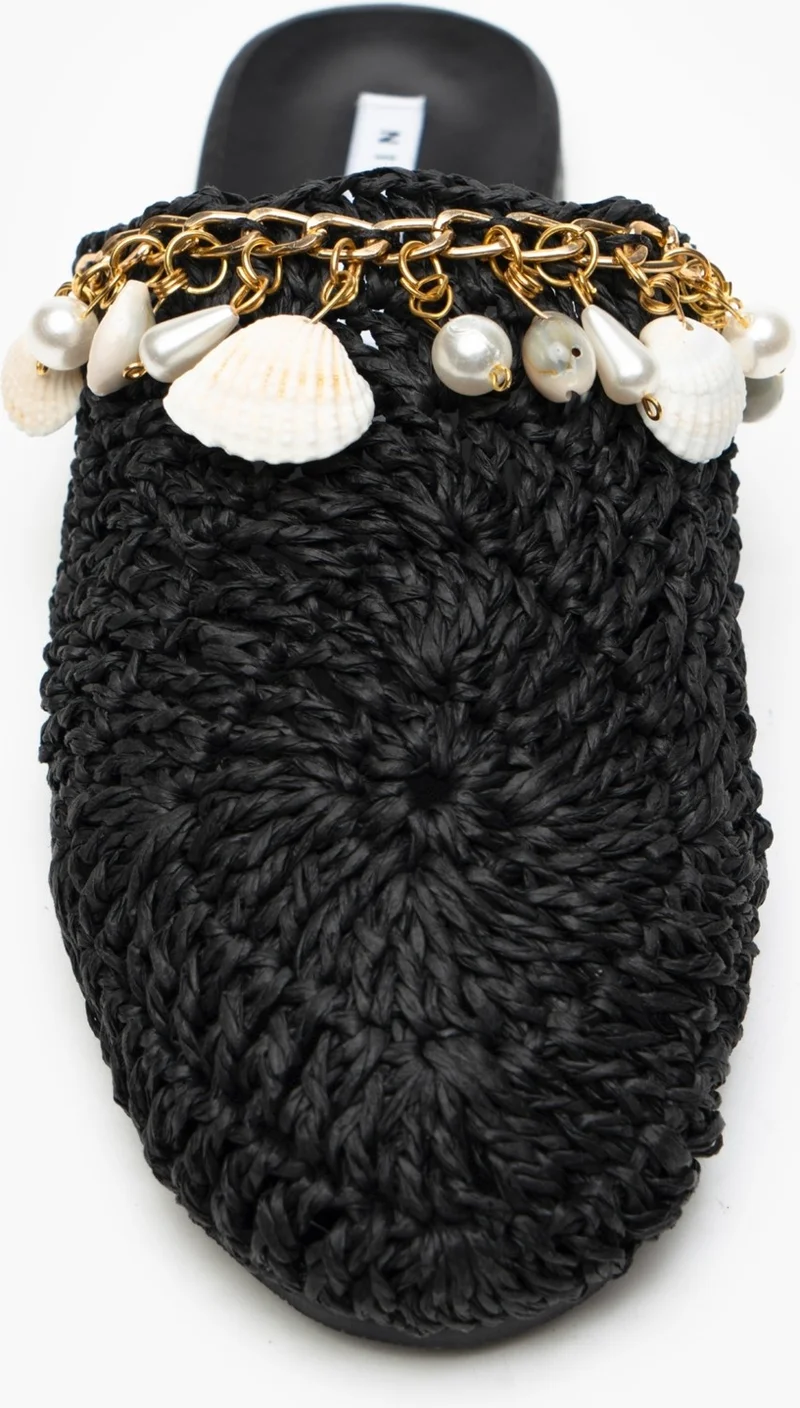 Nişantaşı Shoes Kate Black Knitted Seashell Detailed Women's Slippers