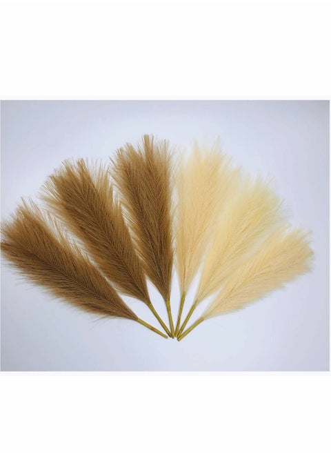 Pampas Grass Decor Tall-Faux Artificial Dried Large flower bouquet 18”-8 Pcs Beige white &Taupe Brown Fake fall floor Vase-Pompas Floral-Pompous Boho Home