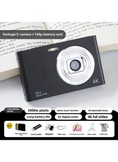 Generic Ccd Digital Camera Hd Camera Student Small Hd Travel Entry Campus Retro Travel Card Machine-Body Color:Classic Black -128g Memory Card +  Luxury Gift Package Accessories  - Image 1