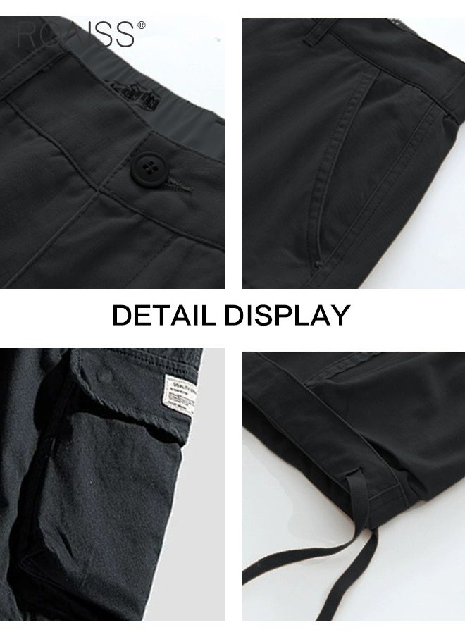 roaiss - Men's Casual Multi Pocket Work Shorts Wide Leg Pants With Loose Waistband Buckle Fashionable And Versatile Durable Shorts - Image 1