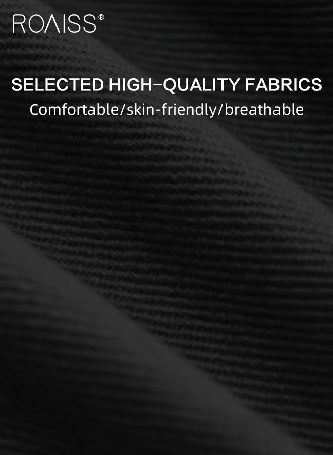 رويس شورت رجالي كاجوال متعدد الجيوب للعمل، بنطلون واسع الساق مع مشبك حزام خصر فضفاض، عصري ومتعدد الاستخدامات، شورت متين متوسط ​​الطول، أسود - Image 4