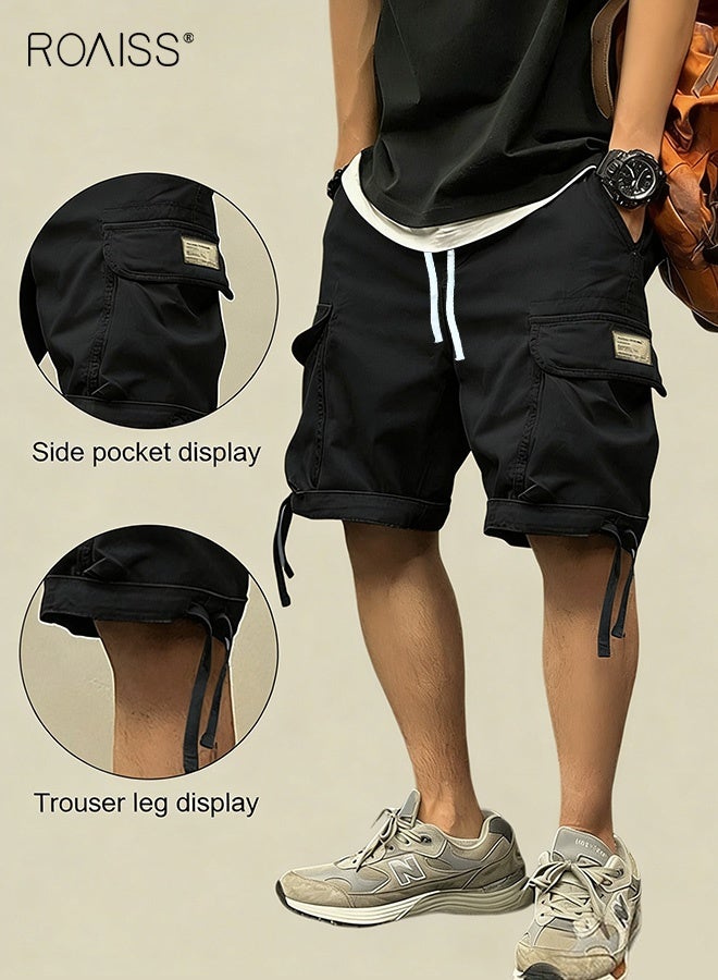 رويس شورت رجالي كاجوال متعدد الجيوب للعمل، بنطلون واسع الساق مع حزام خصر فضفاض، عصري ومتعدد الاستخدامات، متين، مريح، قابل للتهوية، شورت متوسط ​​الطول، أسود - Image 3
