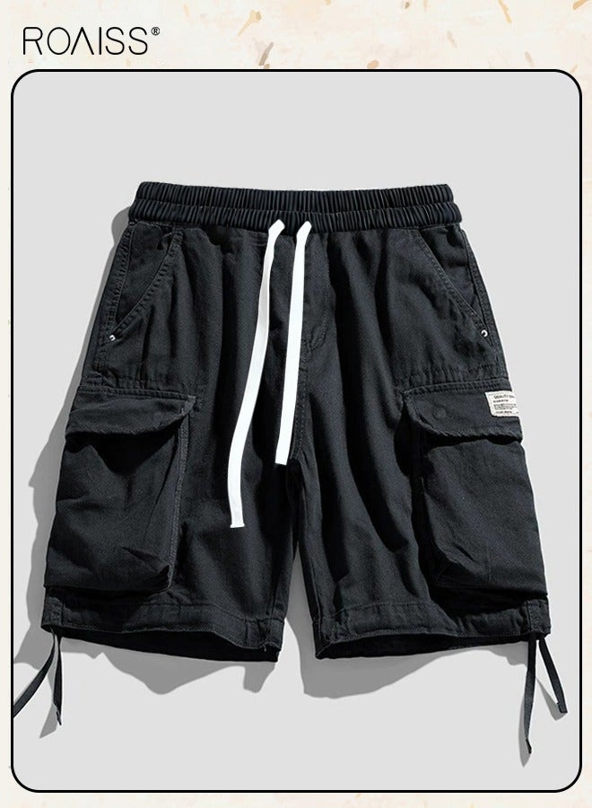 رويس شورت رجالي كاجوال متعدد الجيوب للعمل، بنطلون واسع الساق مع حزام خصر فضفاض، عصري ومتعدد الاستخدامات، متين، مريح، قابل للتهوية، شورت متوسط ​​الطول، أسود - Image 5