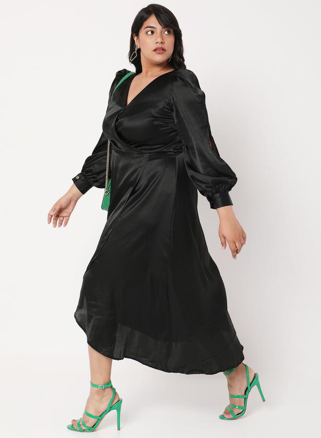 Mish Satin Wrap Midi Dress - Image 1