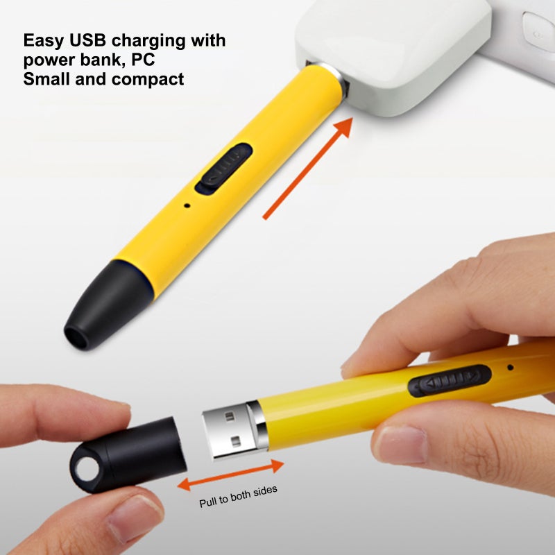نظف الأذن: رؤوس من السيليكون الأصفر والبي سي في، وضوء LED، وشحن USB - مقبض آمن ومقاوم للانزلاق، وحجم صغير لرعاية الأطفال - Image 5