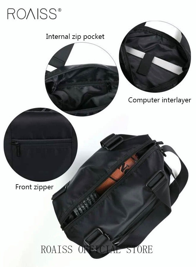 roaiss Large Capacity Waterproof Travel Backpack with Multi Layer Convenient Storage Solid Color Simple Design Backpack Carried by Hand or Slung over Shoulder  - Image 4